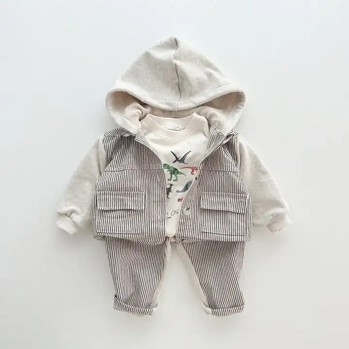 【80-130cm】帽子付きレイヤードアウター