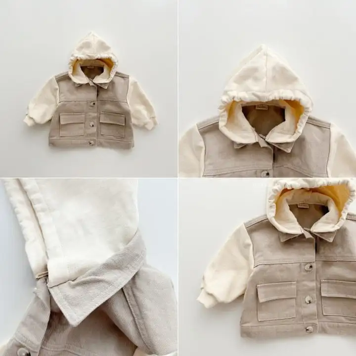 【80-130cm】帽子付きレイヤードアウター