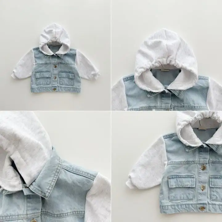 【80-130cm】帽子付きレイヤードアウター