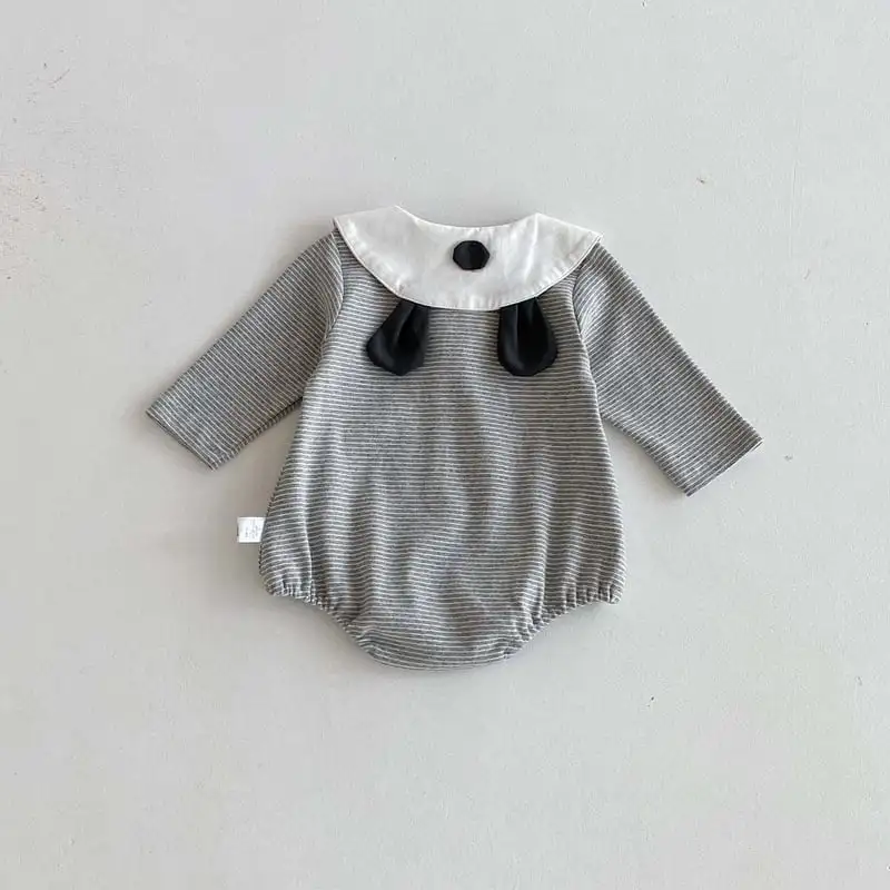 【66-90cm】グレーボーダー可愛いロンパース