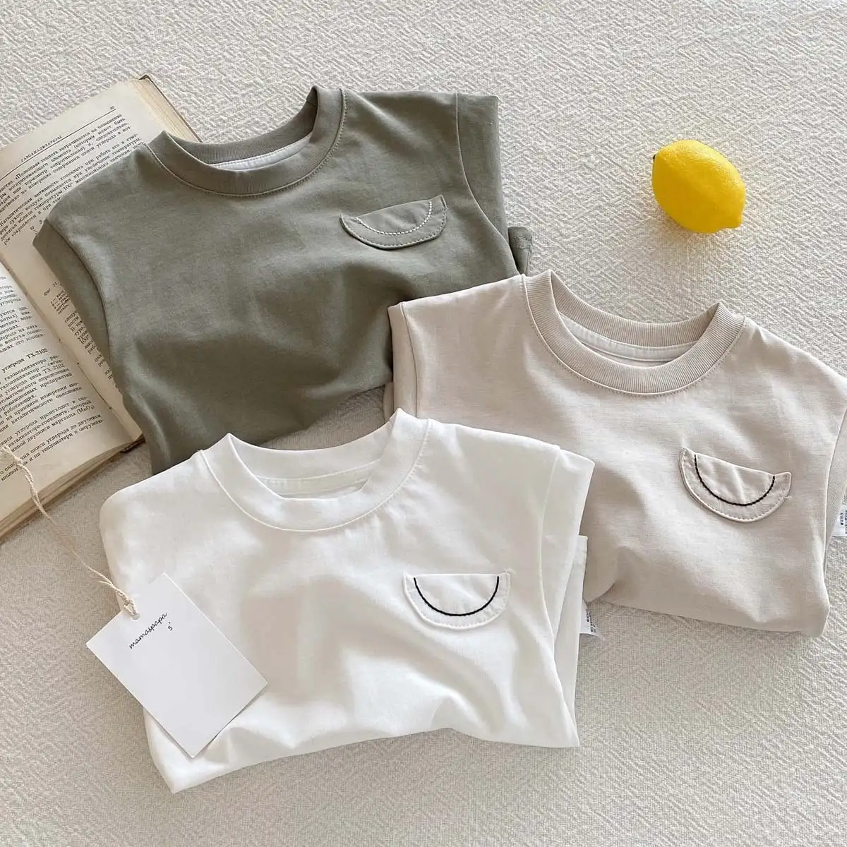 【73-100cm】パステルカラーポケット付きTシャツ