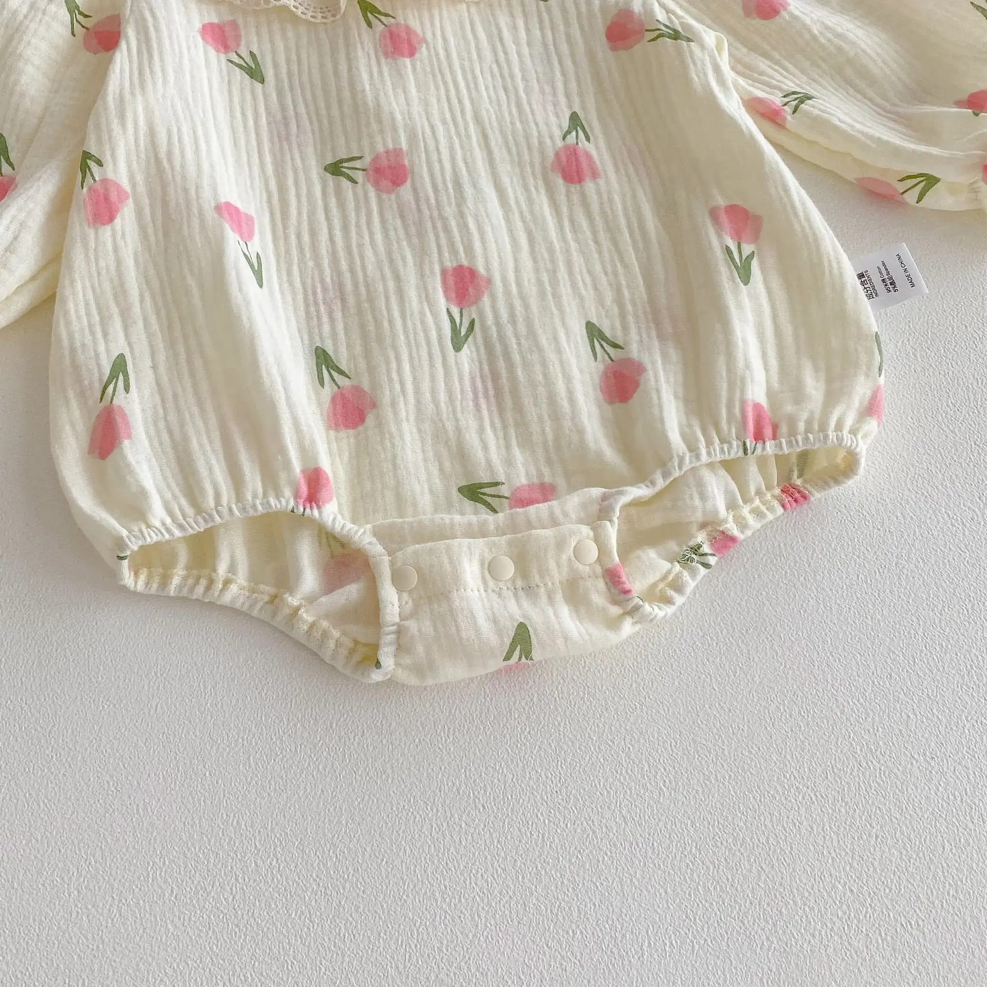 【66-90cm】チューリップ長袖ロンパース&帽子