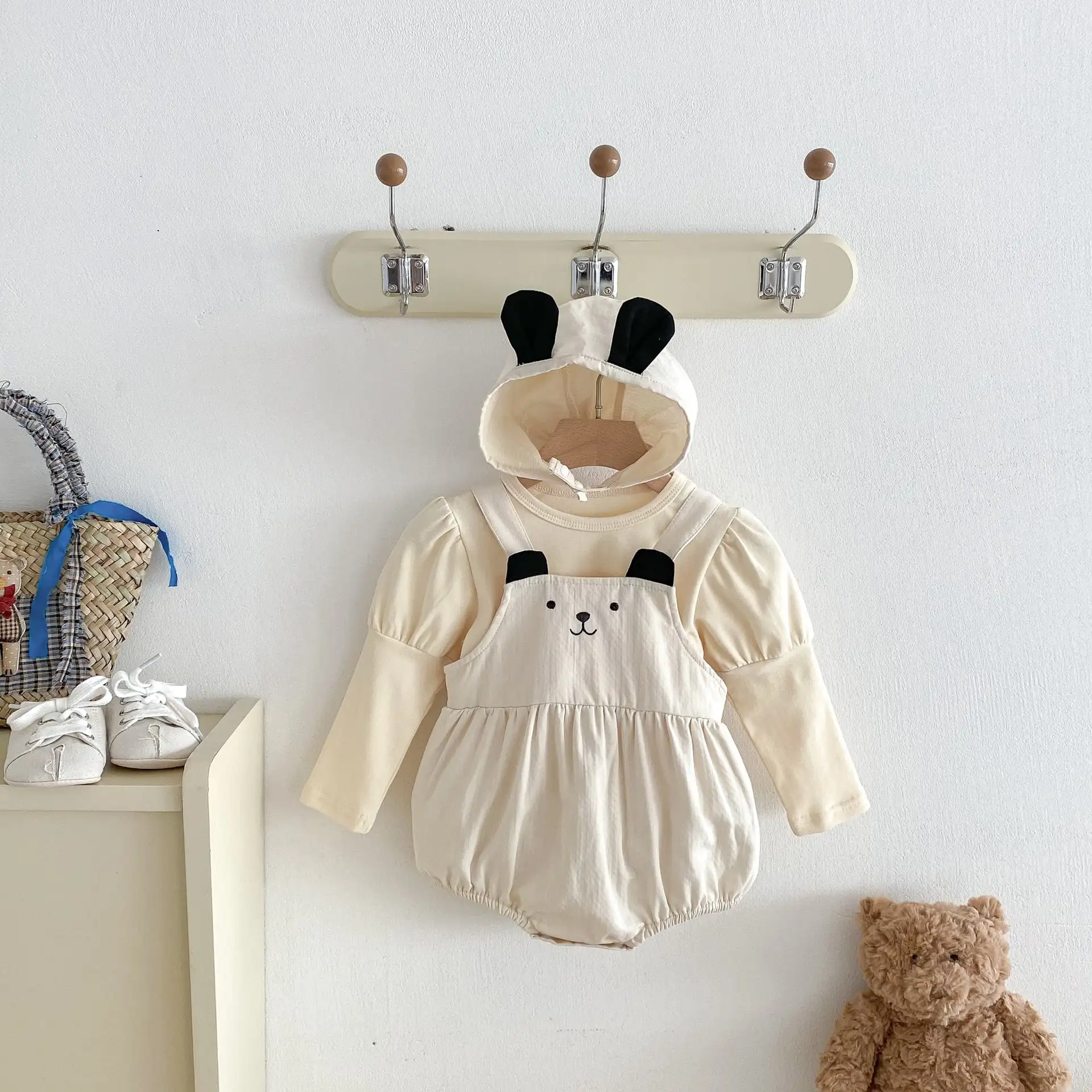 【66-100cm】可愛いクマロンパース&帽子