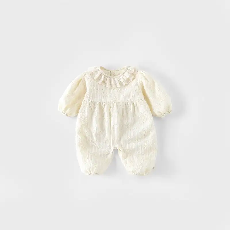 【66-90cm】しわ生地フリルロンパース、オールインワン