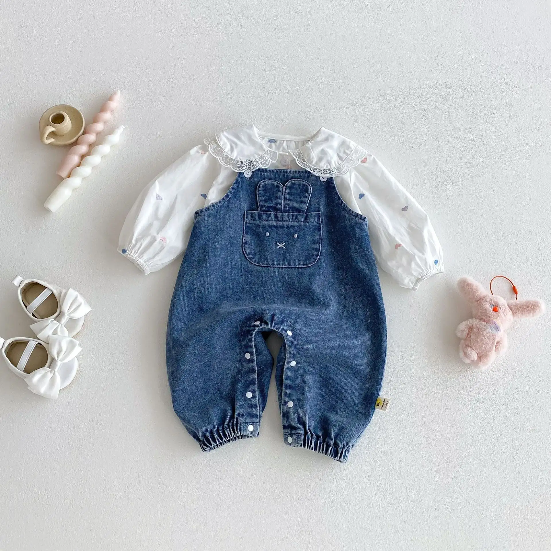 【66-100cm】ウサギポケットデニムサロペット