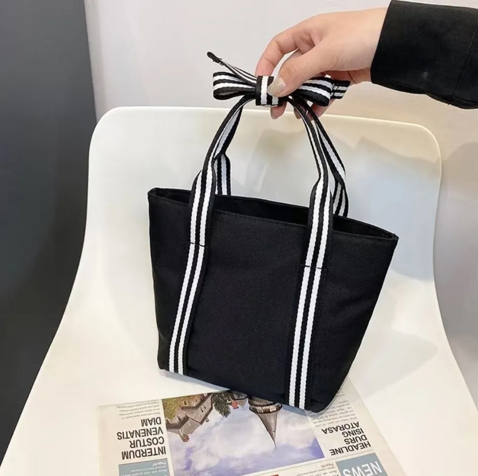 プチシャネル リボン キャンバスバッグ 手提げ 大容量弁当袋 化粧ポーチ ヴィンテージバッグ ショッピングバッグ