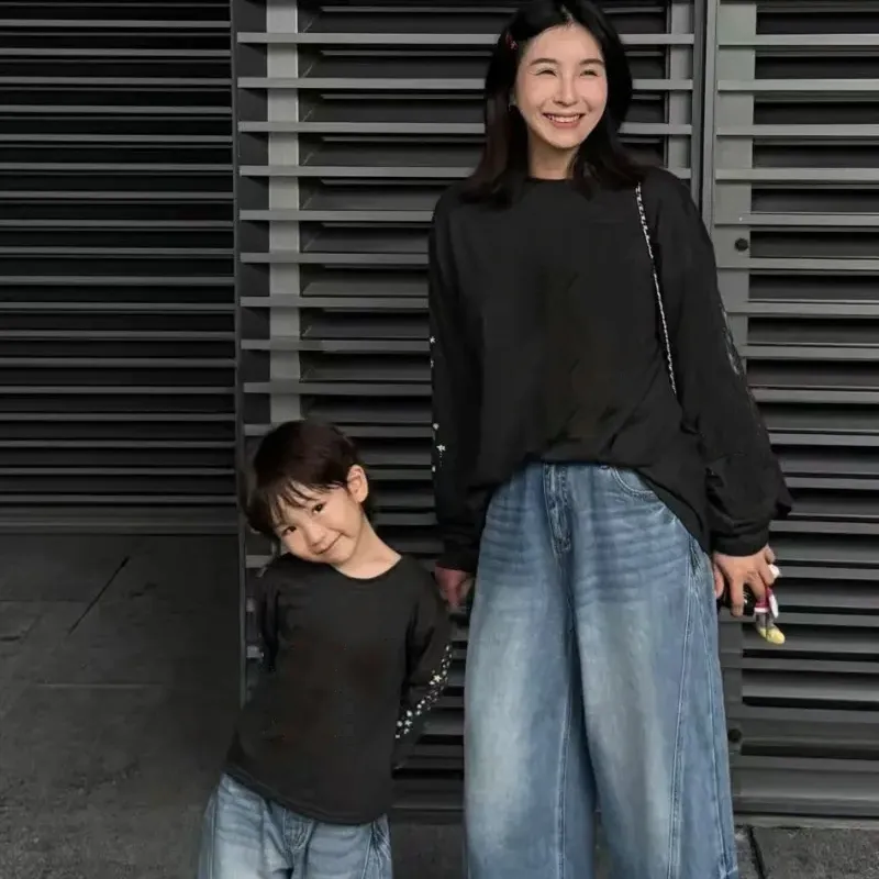 【90-160cm+親サイズ】写真映えバッチリ 爆売れ中 カジュアル 親子ペア 長袖Tシャツ