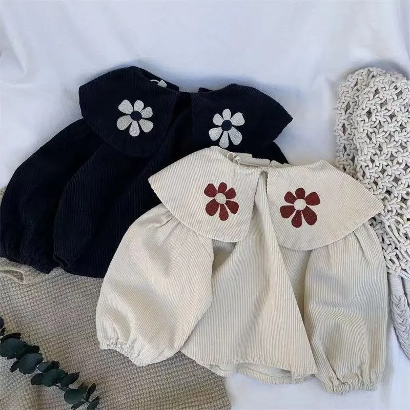 【73-100cm】かわいい フリル襟 パフスリーブ 長袖シャツ