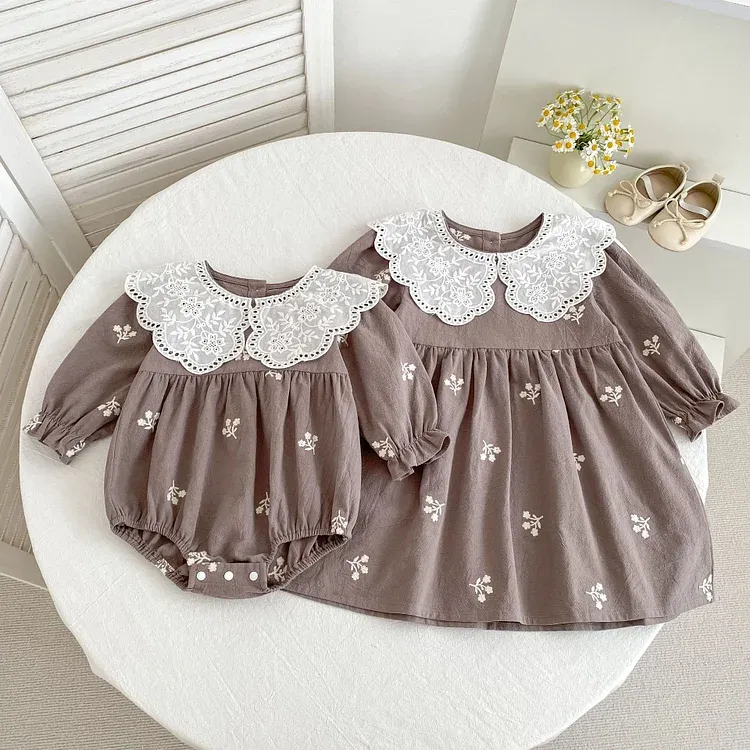 【66-130cm】秋新作 レース襟 ロンパース  OR ワンピース